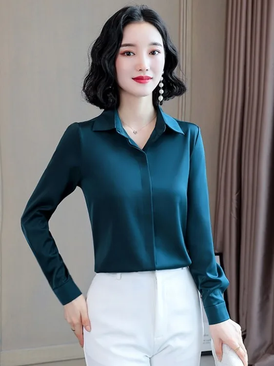 

Ele Silk irt Женский весенне-осенний дизайн Белый высококачественный шелковый модный деловой топ Lady's irt