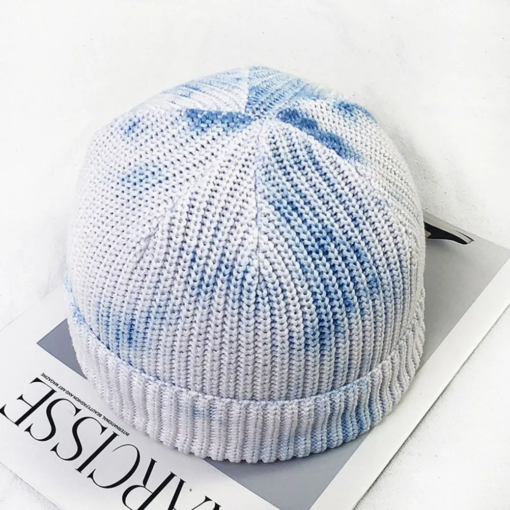 1 pc tie-tingido tricô lã chapéu cor gradiente quente inverno boné para mulheres masculino unisex gorro all-match casual chapelaria