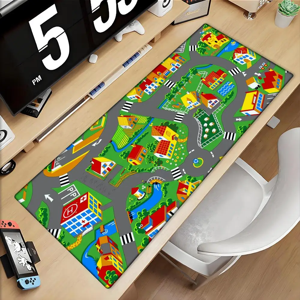 

Pc Gaming Setup Accessories City Road Cartoon Mouse Pad Large Desk Mat Mousepad Gamer 900x400 Computer Table Mats Office Xxl