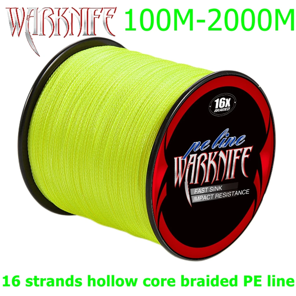 

Warknife 16 Strands 100M - 2000M Hollow Core PE Extreme Japan Braided Fishing Line 20LBs-500LBs Assist Line Fluorescent Yellow