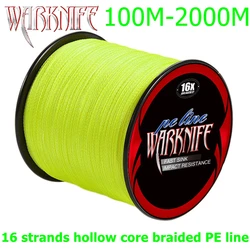 Warknife 16 Strands 100M - 2000M Hollow Core PE Extreme Japan Braided Fishing Line 20LBs-500LBs Assist Line Fluorescent Yellow