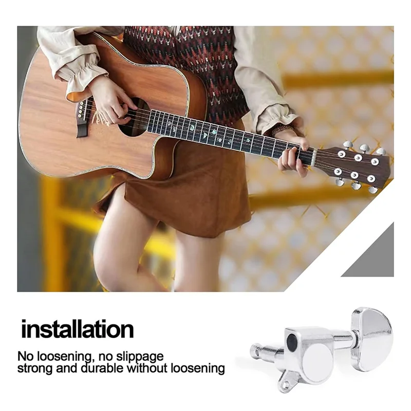 

AEF6-12PCS/2Set Electric Guitar Machine Heads Metal Tuners Mini Oval Tuner For ST TL Tele Tuning Pegs Black Silver