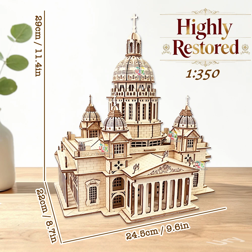 3D Wooden Puzzle Royal Castle Isaac's Cathedral in Russia Model With LED Light Assembly Kits For Adult DIY Decoration for Gifts