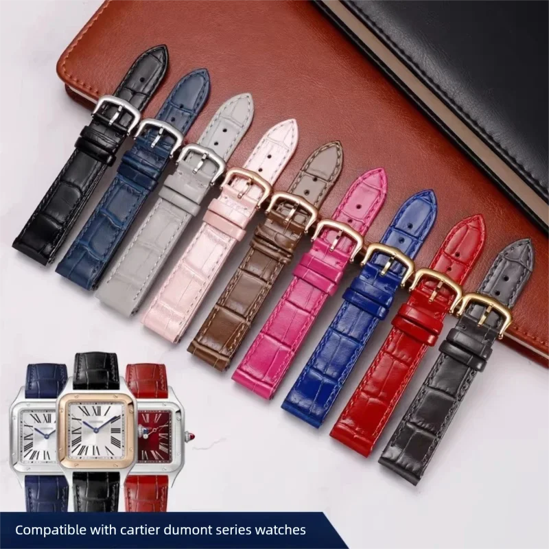 High Quanlity Leather Strap For Cartier Santos Dumont Watch Band Women Quick Release Alligator Pattern Leather Small Large Sizes