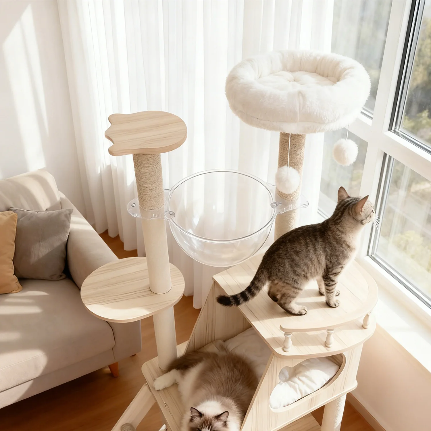 Space capsule cat climbing frame cat litter cat tree integrated scratching column small floor space turntable toy