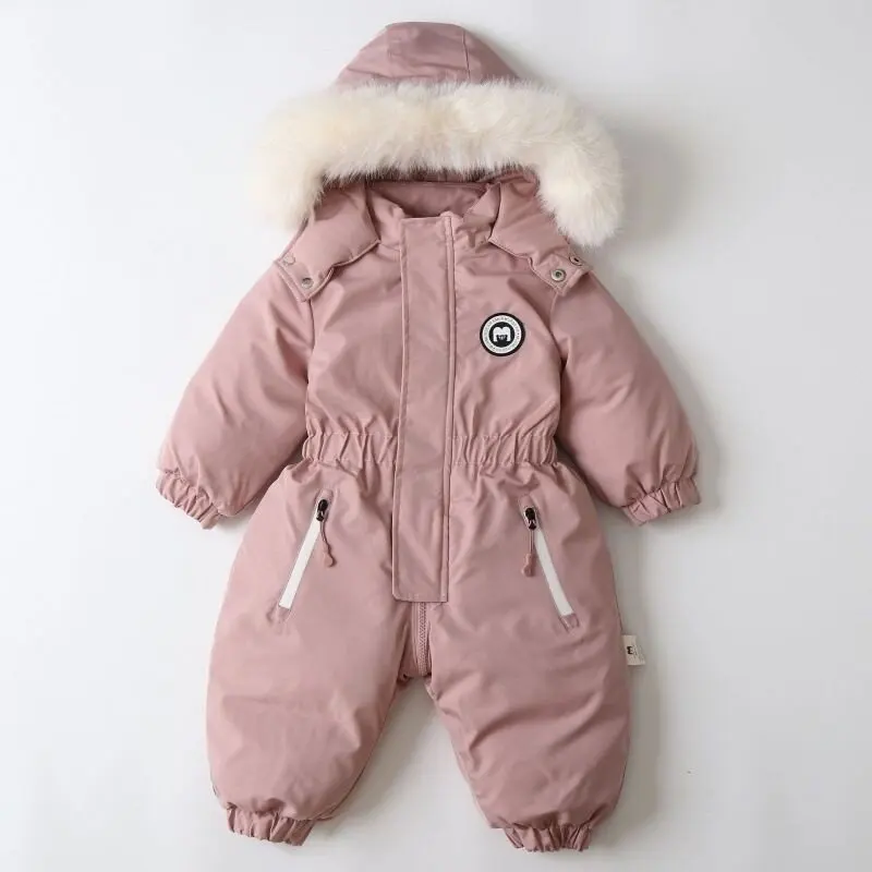 Boy Overalls-30 degree Winter Ski Suit Plus Velvet Baby Jumpsuit  Warm Kids toddler girl Clothes Children Clothing coat overcoat