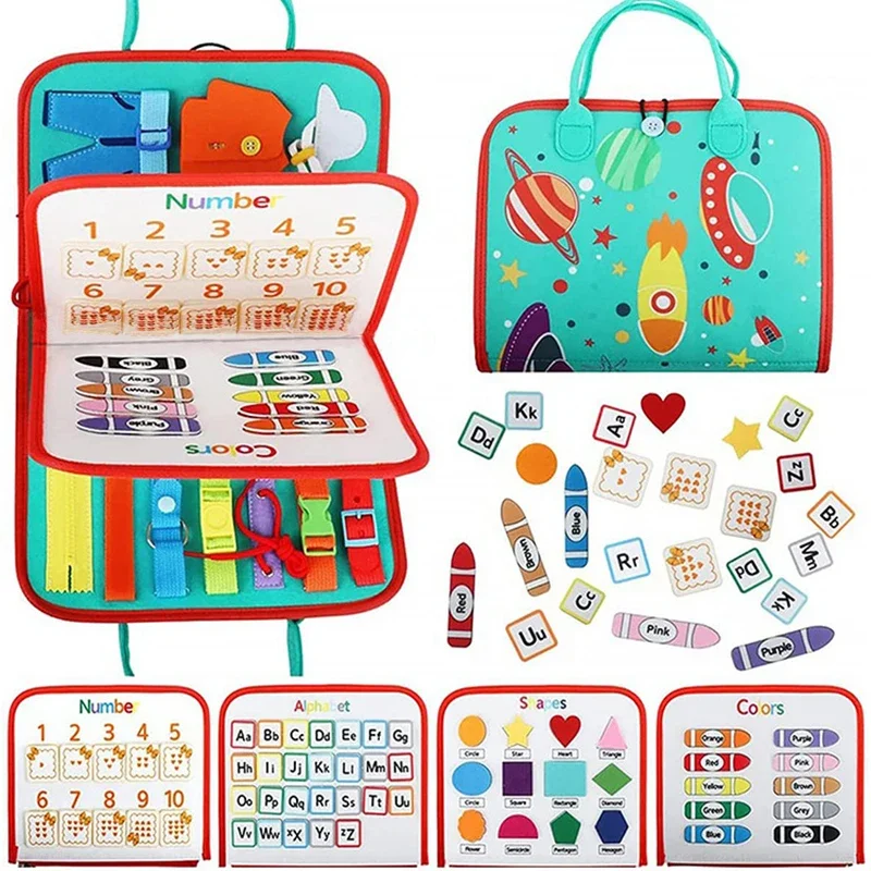 Montessori Toddler Busy Board Educational Activity for Basic Dress Motor Skills Baby Learning Toys for Travel Boys Girls Handbag