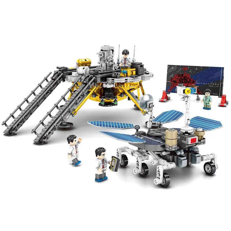 City technical Lunar Lander Space Rocket Building Blocks Airship Car Model Cosmonaut Figures Bricks Toys for Children