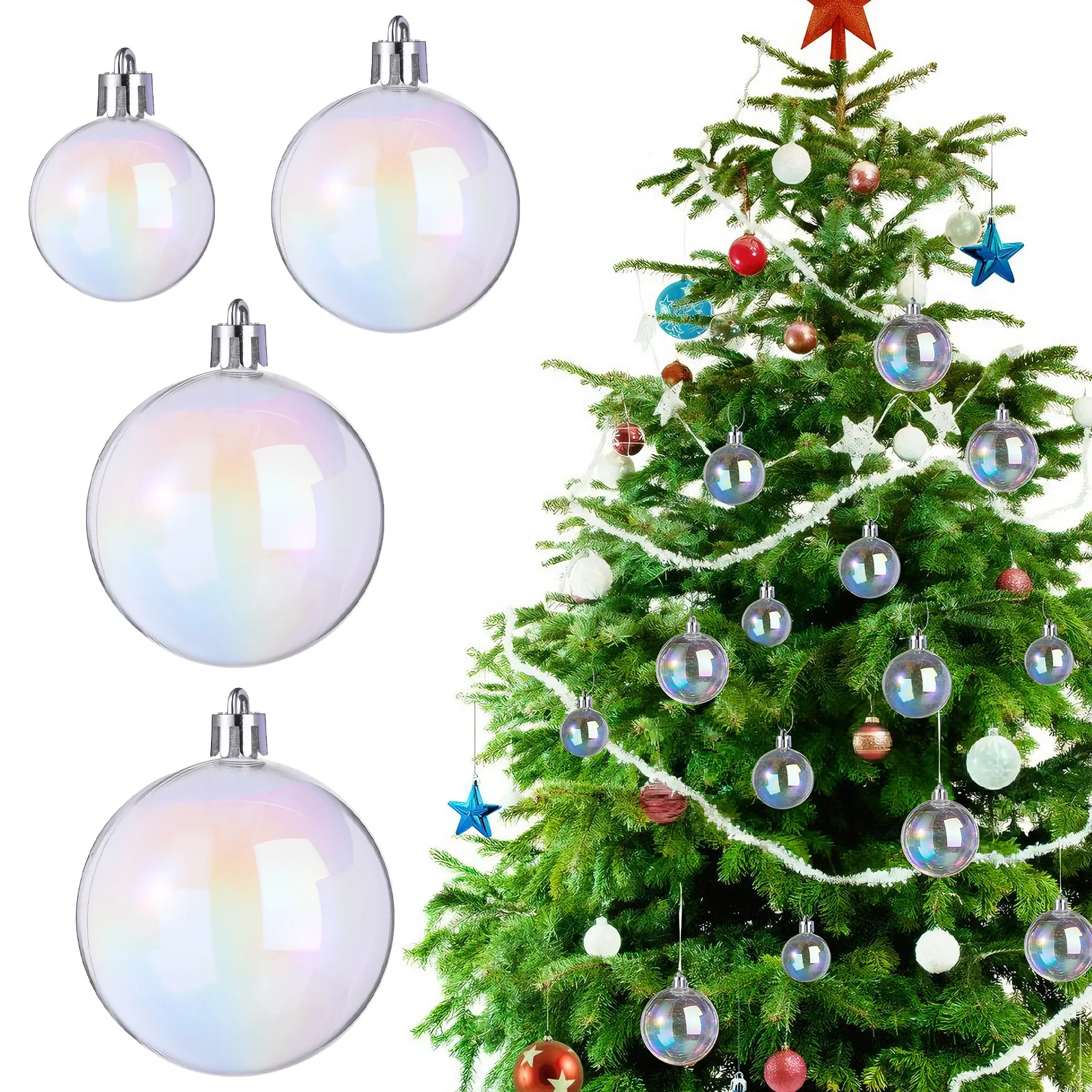 

18pcs Xmas Bauble Balls Clear Plastic Christmas Tree Decorative Hanging Ornaments for Party Wedding Decoration Transparent
