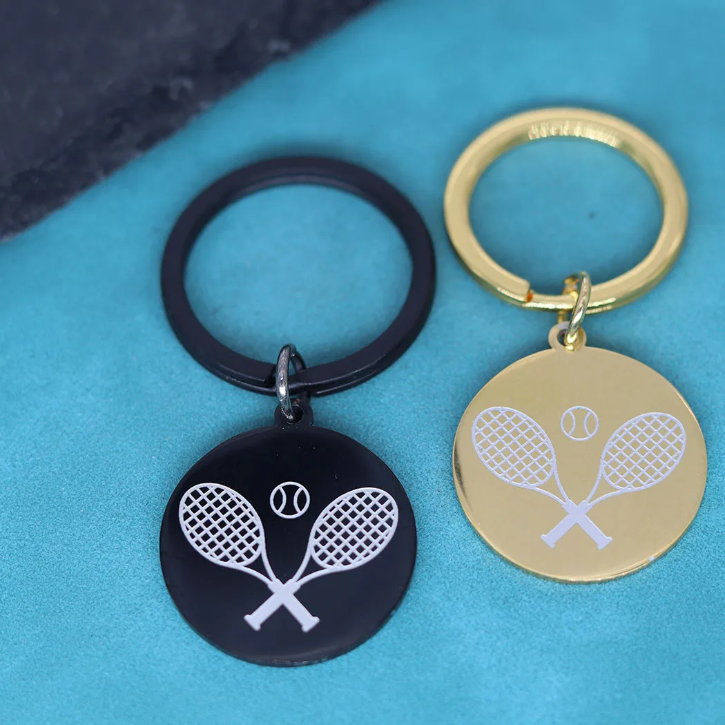 Black Tennis Racquet Stainless Steel Pendant Keychain For Men Women Gold Color Jewelry Bag Car Decor Birthday Gift for Boyfriend