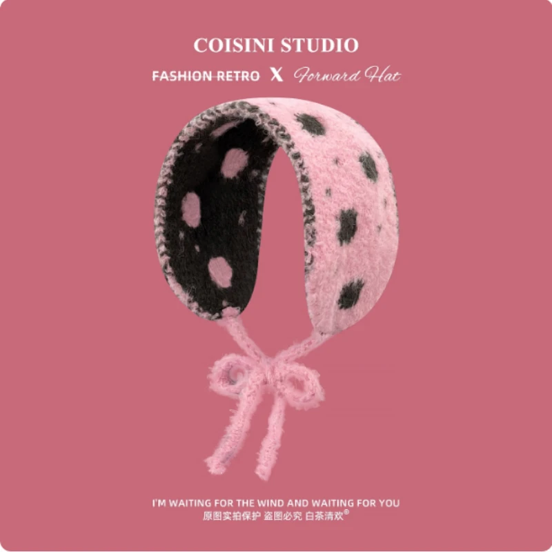 

Корейские жаккардовые двусторонние вязаные наушники в горошек, женские осенне-зимние модные теплые наушники с защитой ушей