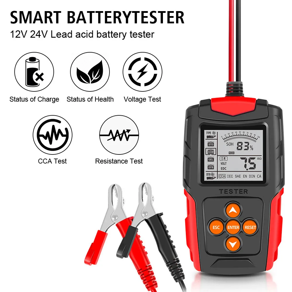 Battery Analyzer Test Tool SOH SOC CCA IR Measurement for Car Truck Digital 12V 24V Car Motorcycle Battery Tester