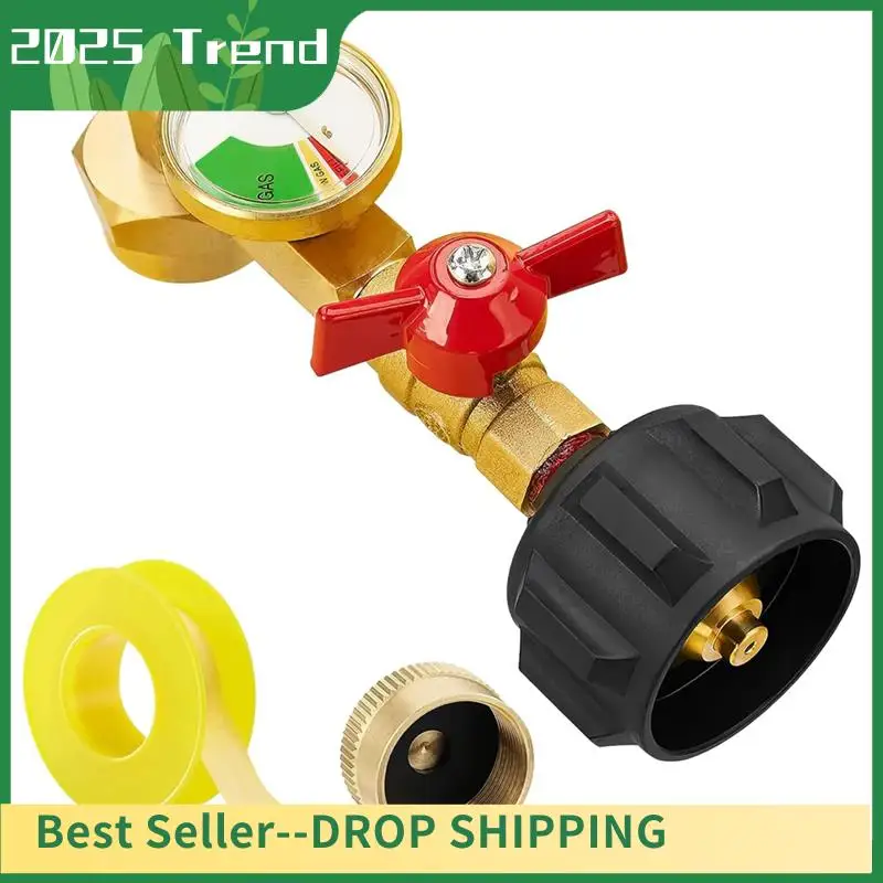AD33 HOT Propane Refill Adapter For 1Lb Tanks,90 Degree Propane Adapter With Gauge And Control Valve 1Set