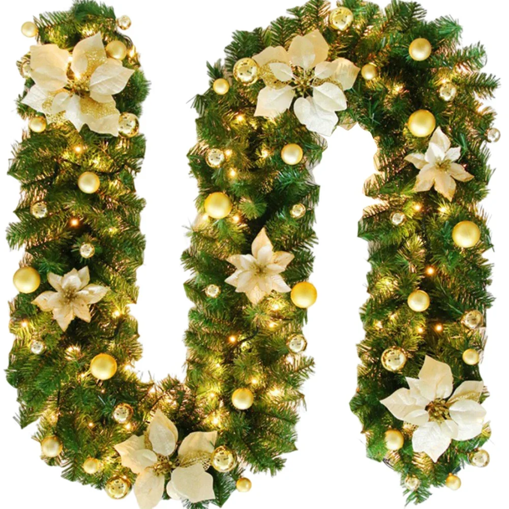 2.7M 4 Colors Christmas Decorations Garland Decoration Rattan Lights Wreath Decorated Mantel Fireplace Stairs Wall Door Decor