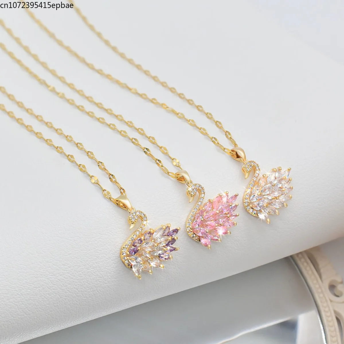 1$ rose gold Jewelry for women swan square with colorful &  white top zircon stud earrings necklace set factory directly sale