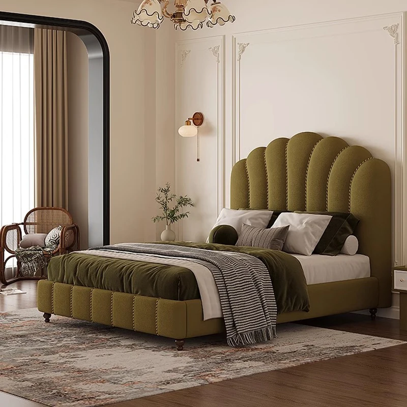 Luxury French Style Double Bed Elegant Pretty Velvet High Headboards Bed Lit Pliable Camas Moderrnas Inteligentes Furniture