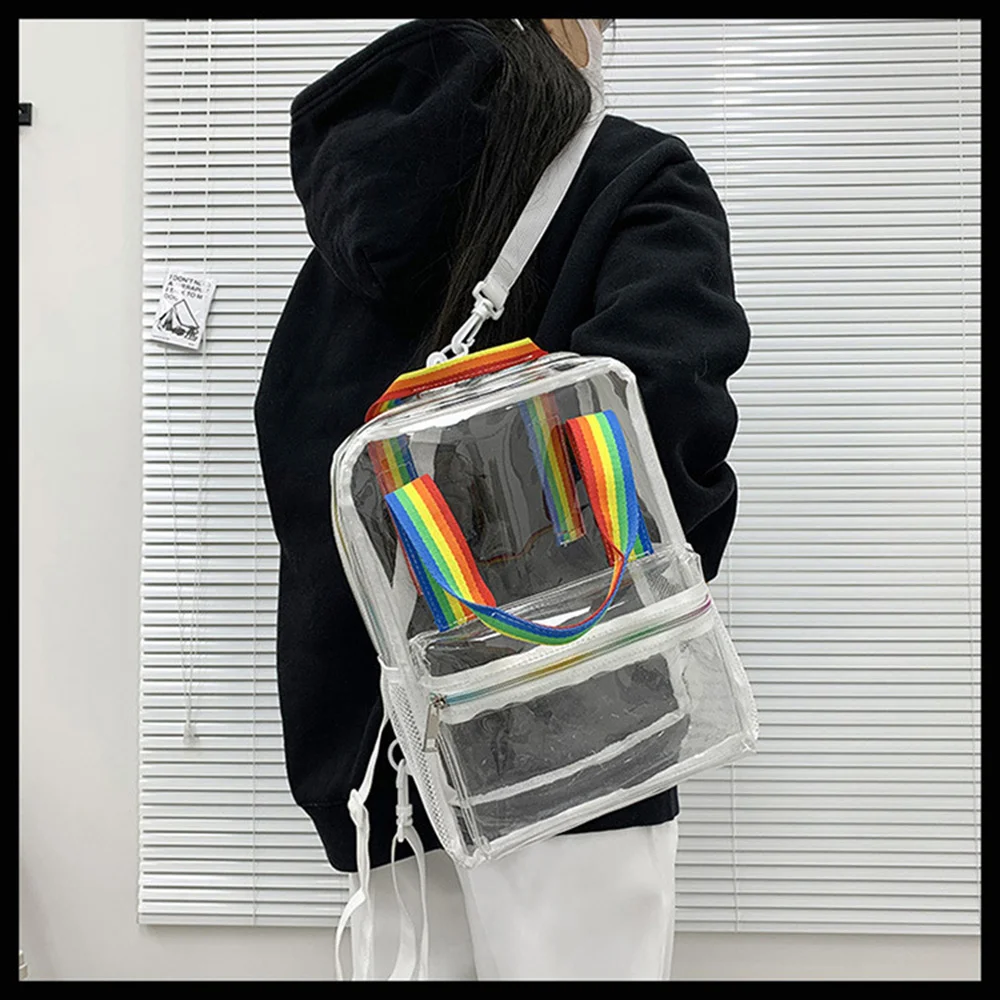 Transparent PVC Waterproof Backpack Female Schoolbag College Teenager Girls Clear Portable Backpacks Back To School Bag Fashion