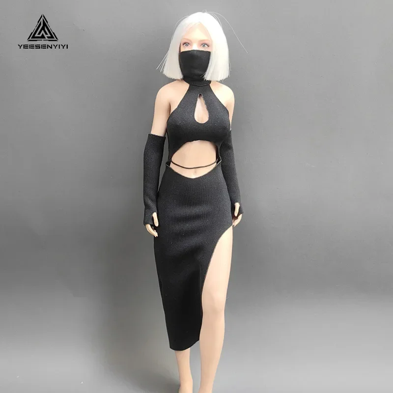 1/6 Scale Female Soldier Black Slim Cheongsam High Fork Long Dress for 12inch Action Figures Ph TBL Doll Body YEESENYIYI