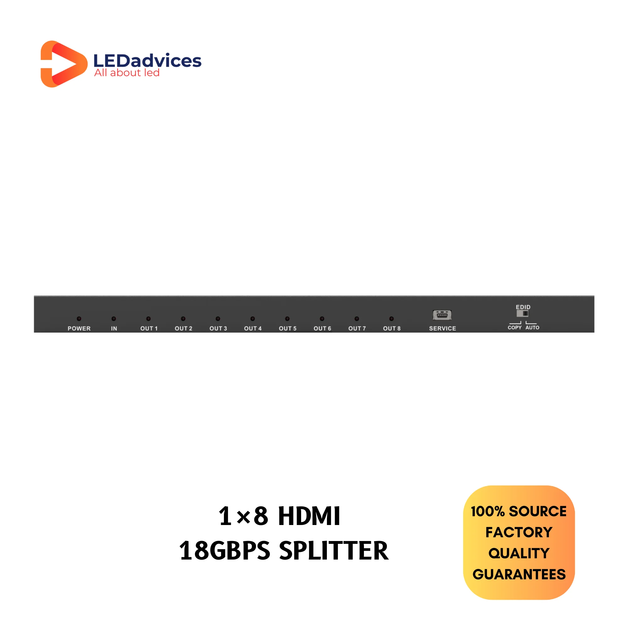 18Gbps 1×8 HDMI Splitter splitting single HDMI signal to 8 HDMI outputs , COPY/AUTO EDID configuration,HDV-B18IH