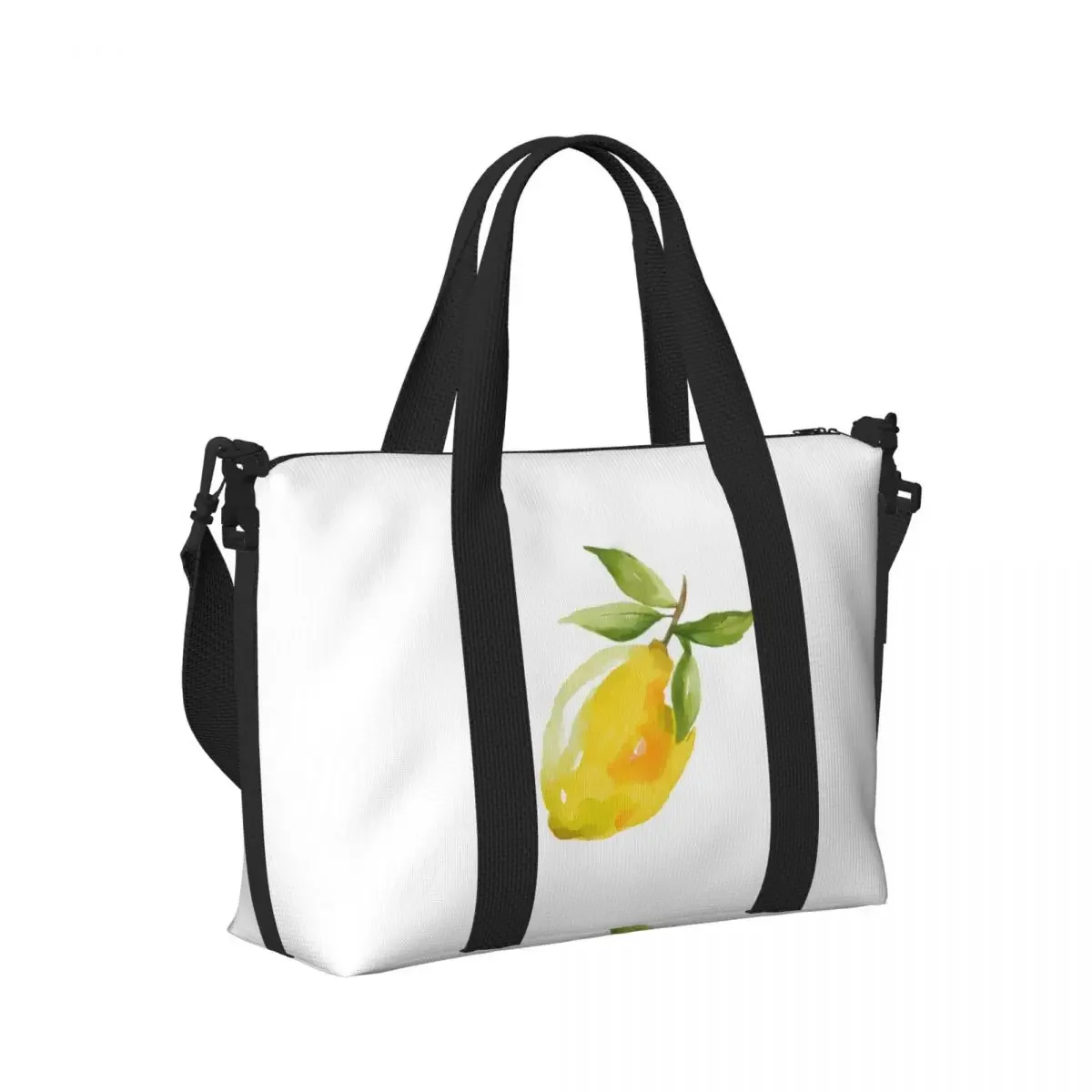 

Lemon Zest Watercolor Citrus Illustration Beach Travel Bag Large Capacity Tote Bags for Sport Women Shopping Duffle Shoulder Bag