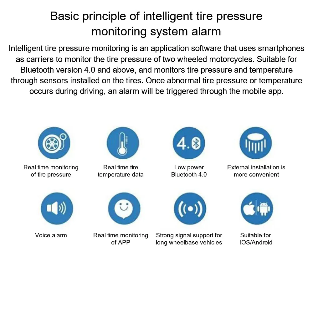 

Car TPMS Tire Pressure Monitoring System External Alarm Tire Pressure Sensors Bluetooth APP Phone Display 2/4PCS Car Motorcycle