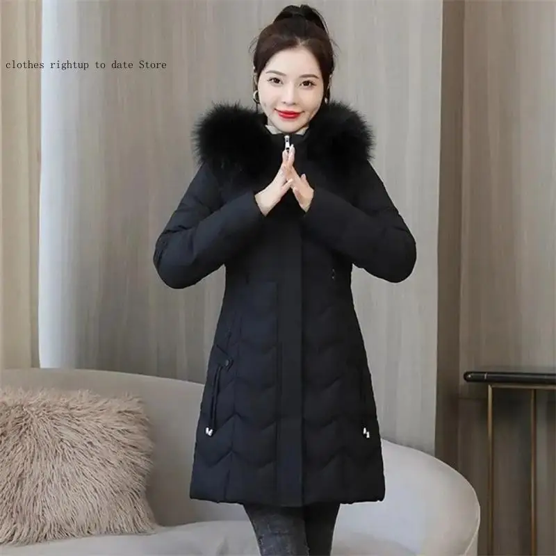 Thick Loose Large Size Padded Jacket Winter Down Cotton Parkas Women's Long Faux Fur Collar Padded Jacket - view 4