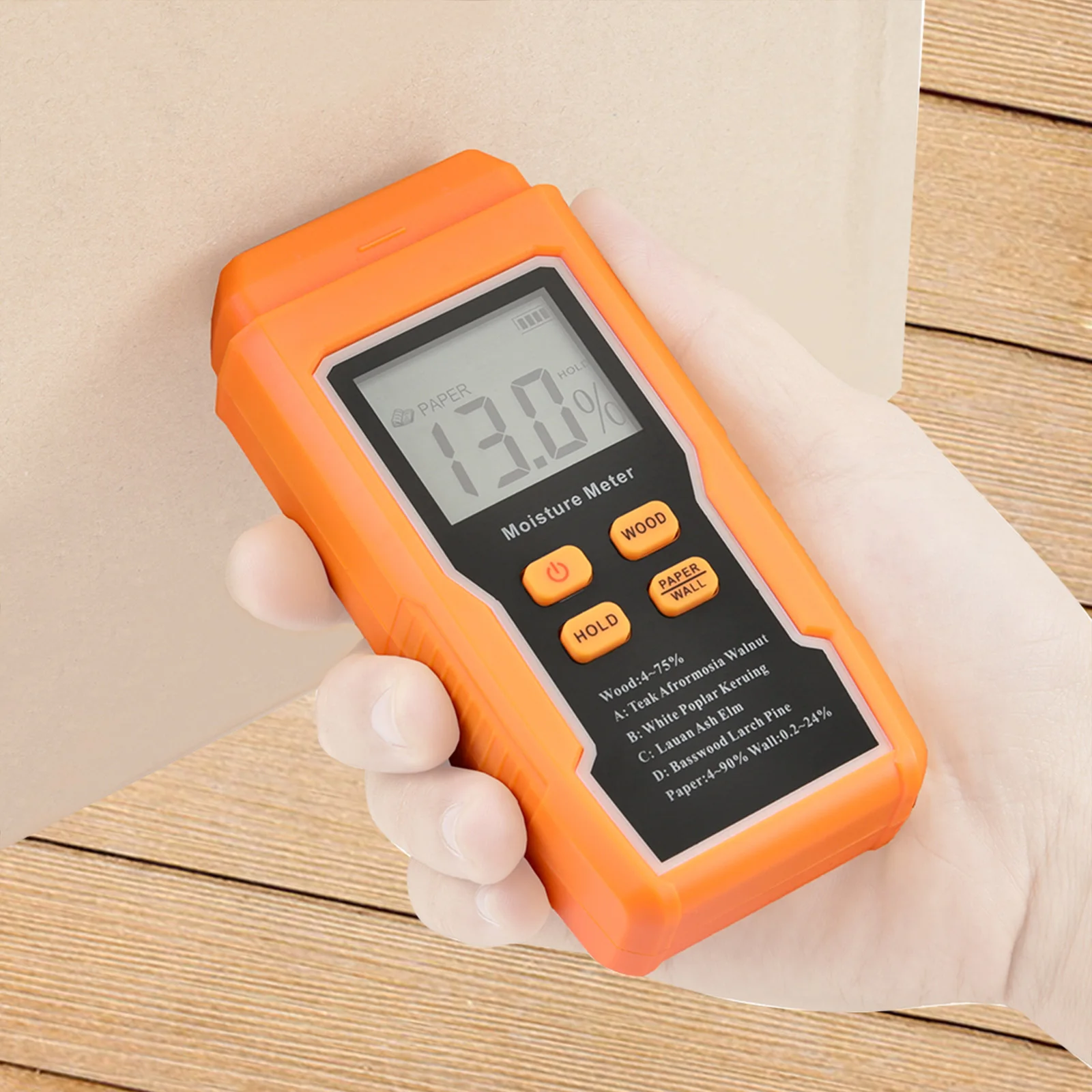 Two Pins Wood Moisture Meter with Temperature Display Digital Timber Damp Detector Moisture Reader for Lumber Concrete Building