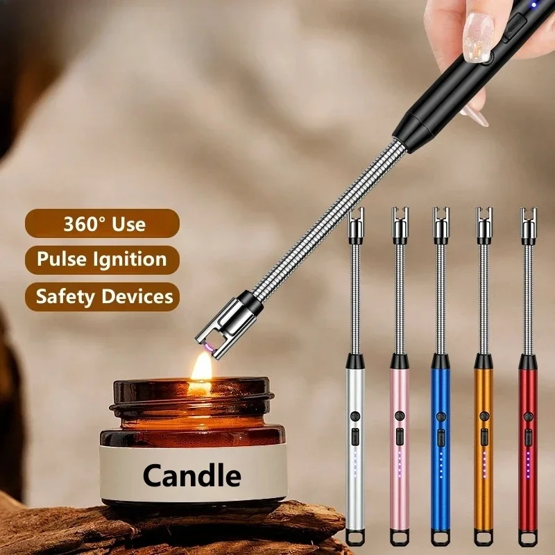 Electric Pulse Plasma Lighter USB 360° Use Long Hose Home Candle Kitchen Gas Stove Windproof Flameless Safety Ignition Gun