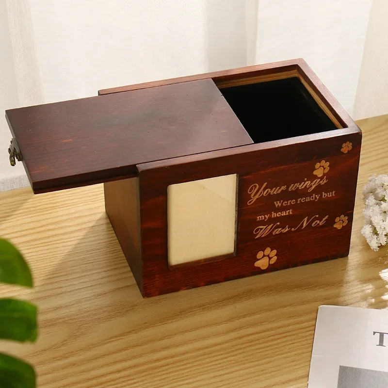 Solid Wood Pet Urn Funeral  Cat and Dog Memorial Box with Picture Frame Unique Handcrafted Pine Wood Pet Casket with Lid