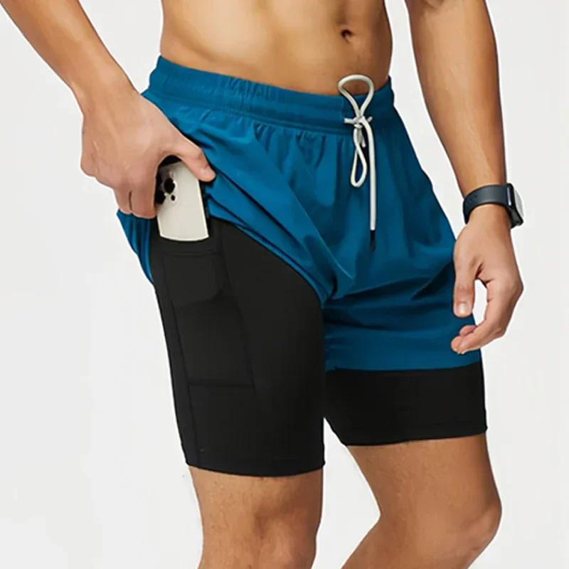 Short de dehors à Double Couche 2 en 1 pour Homme, Pantalon Court de Gym, Fitness, Entraînement, Jogging, Astronomique