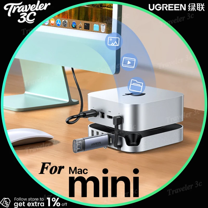 

UGREEN Mac Mini For M4/M4 Pro USB HUB Docking Station M.2 NVMe SSD 8TB 10Gbps Max 170MB/s USB Splitter Dock 4K240Hz Gift PC