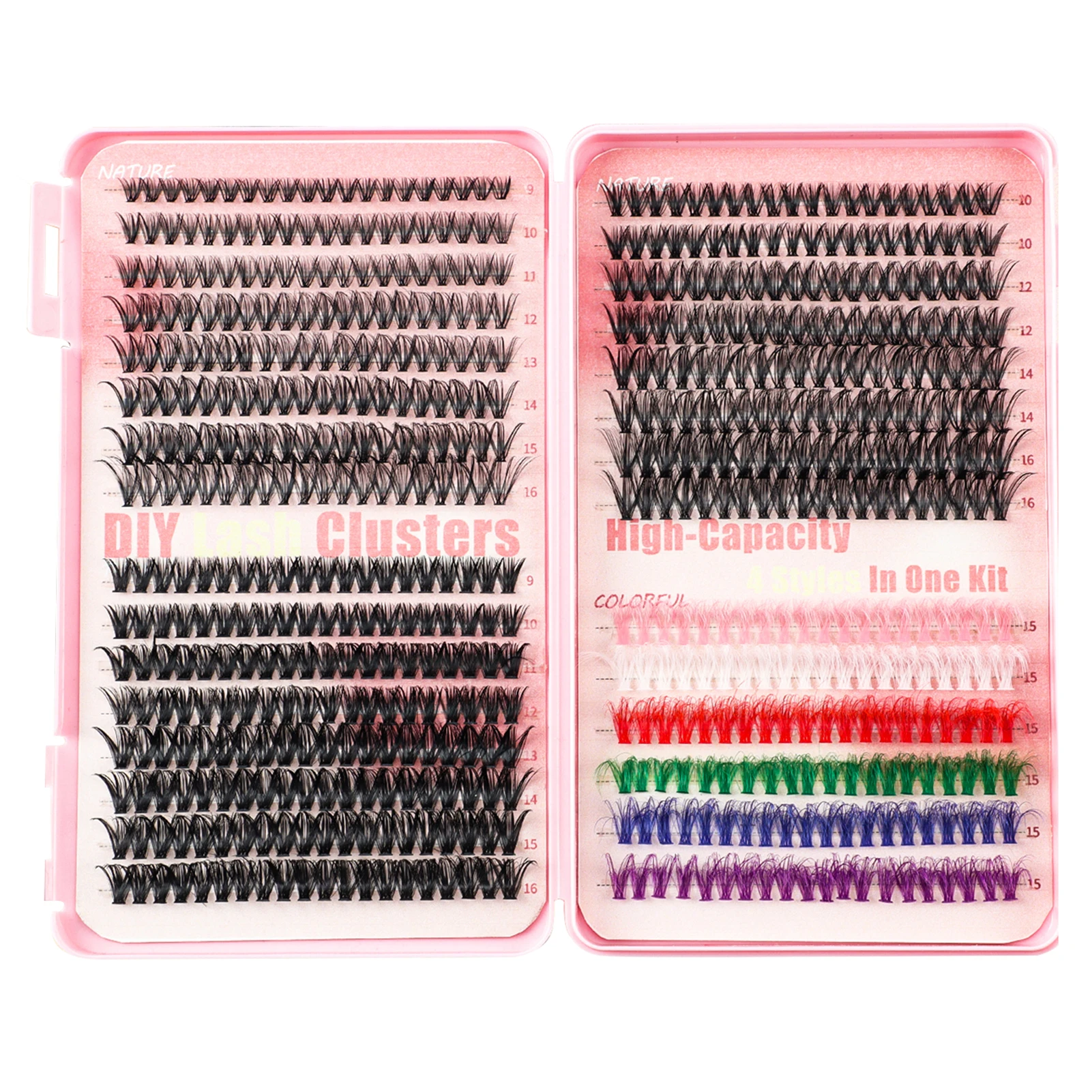 Kit de extensiones de pestañas postizas, conjunto de pestañas postizas de colores, volumen alto, esponjoso, 392/600 piezas, para halloween y cosplay