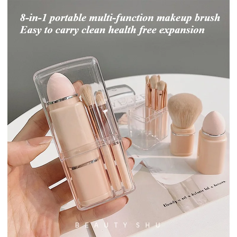 

Portable 8Pcs/Box Travel Makeup Brushes Set Powder Blush Concealer Brush Nose Contour Brush Soft Bristles for Women Makeup Tools