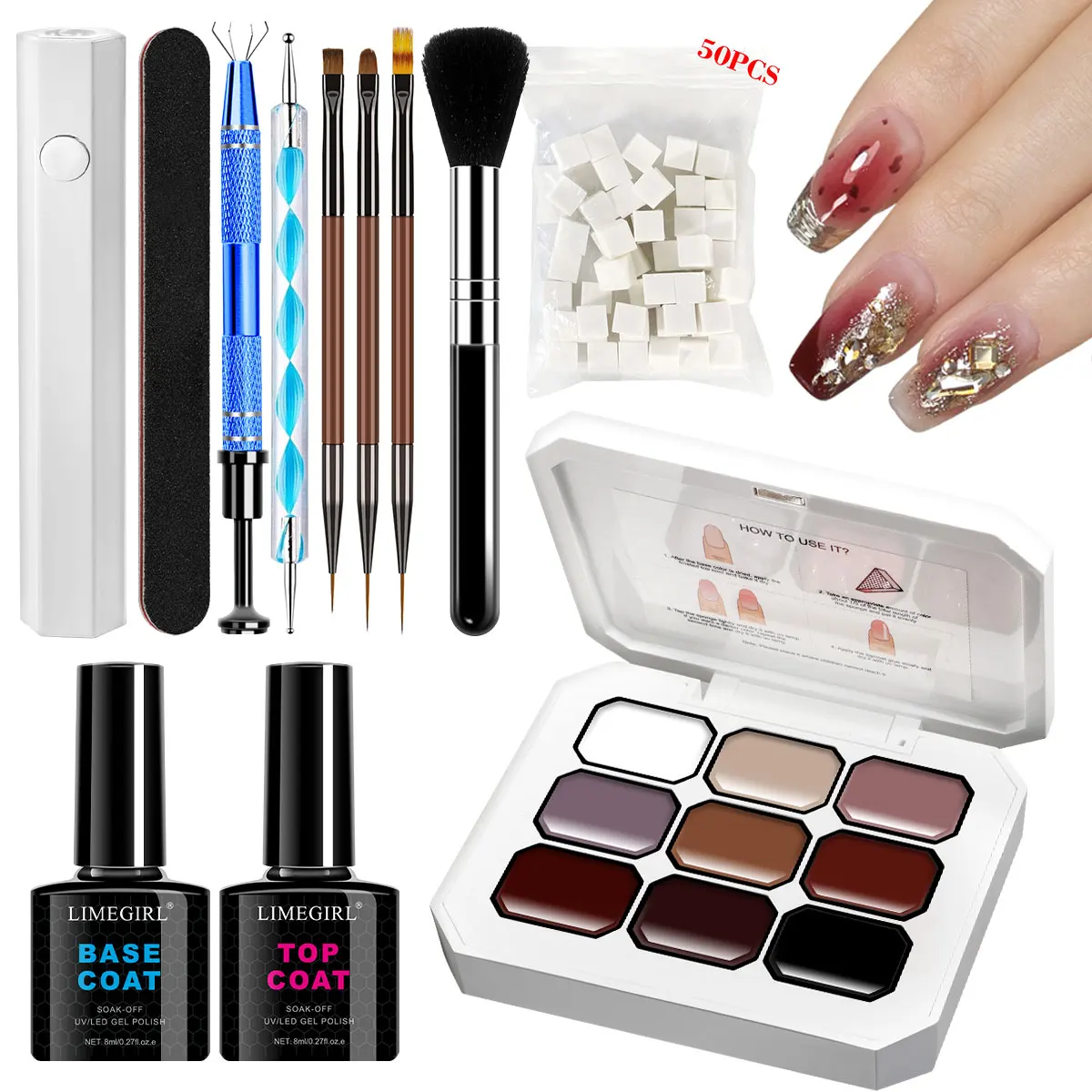 

LIMEGIRL Sponge Pat Paint Nail Gel Set 9 Colors Painting Ombre Nails Gradient Gel Nail Blush Blooming Aura Manicure Painting Art