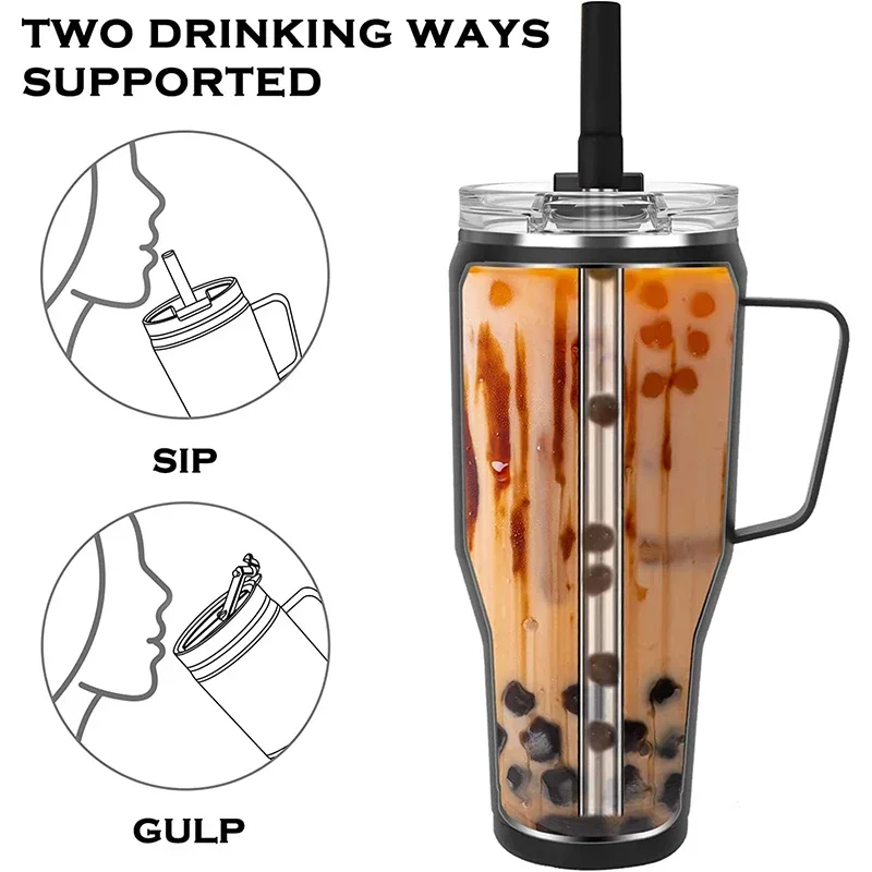 Mug With Lid and Straw Stainless Steel Vacuum Mug Tumbler Keep Cold and Hot Leak Proof Travel Coffee Mug