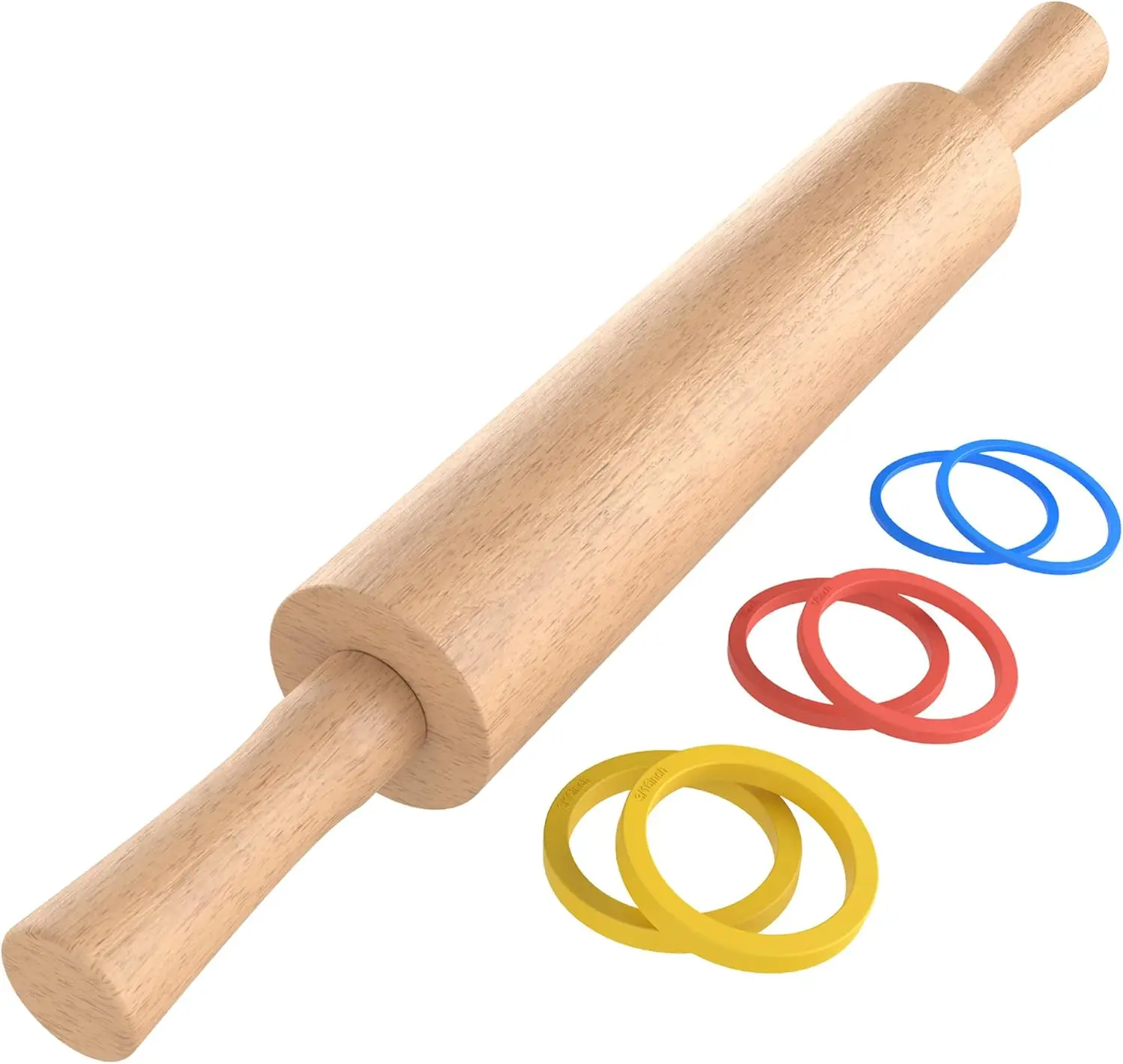 

Wooden Rolling Pin with 3 Thickness Rings for Baking, 17"x2.5"