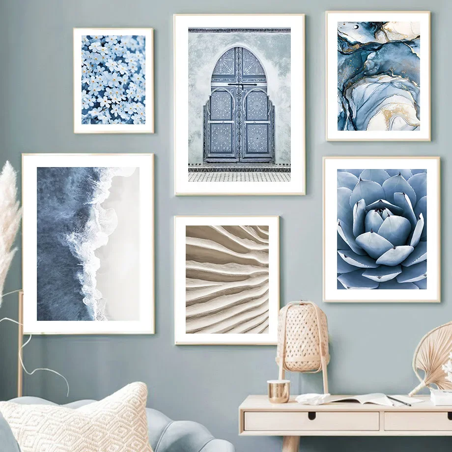 Santorini Aegean Sea Morocco Door Flower Wall Art Canvas Painting Nordic Posters And Prints Wall Pictures For Living Room Dec