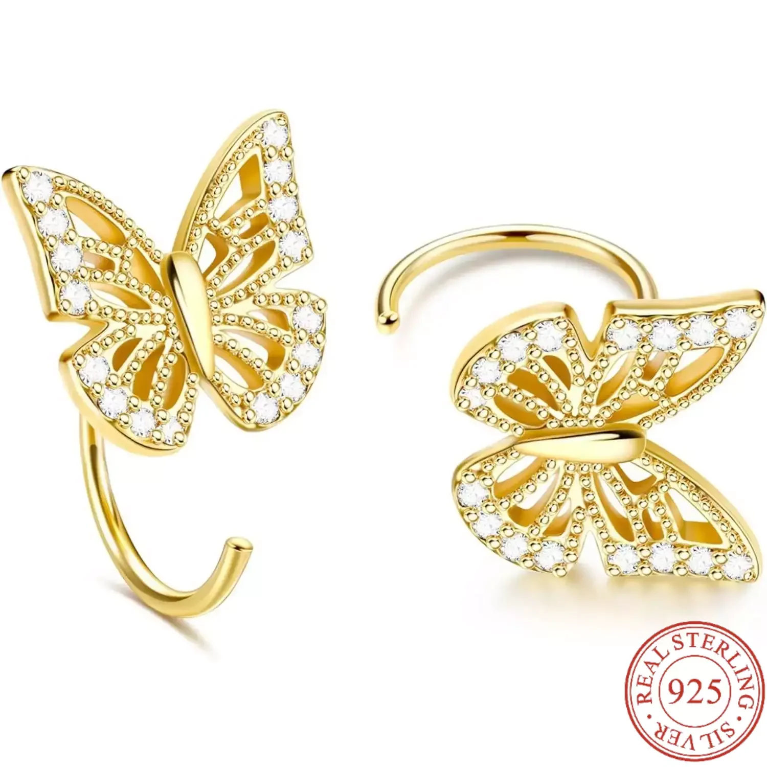 

Fansilver 925 Sterling Silver Butterfly Hoop Earrings Gold Half Hoop Earring Small Huggie Earring Butterfly Earrings for Women