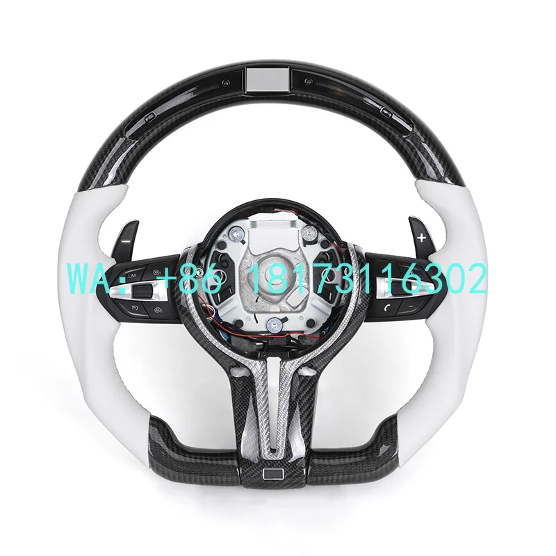 China Plant 2026 With LED Display White Half Leather Carbon Fiber Steering Wheel  F10 F16 F20 F30 F31 F32 M3 F80 M4 F82 M