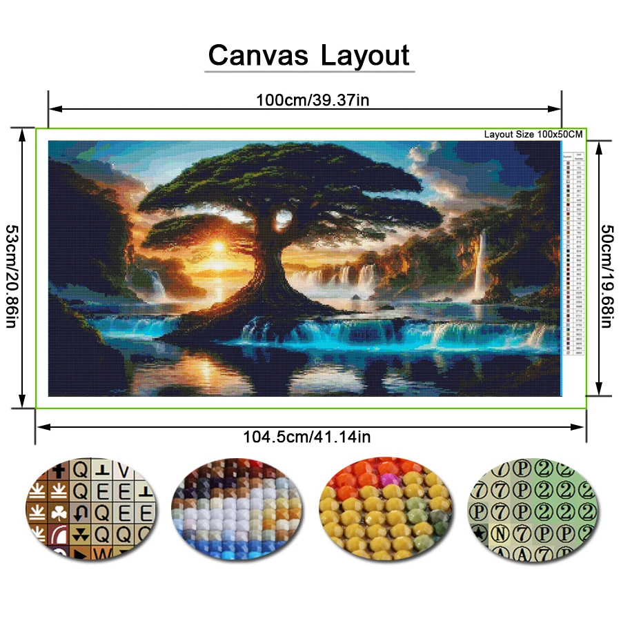 New Diy Large Size Diamond Arts Painting Kits Scenery Ancient Trees Full Drill Mosaic Embroidery Bright Colors Clouds Picture