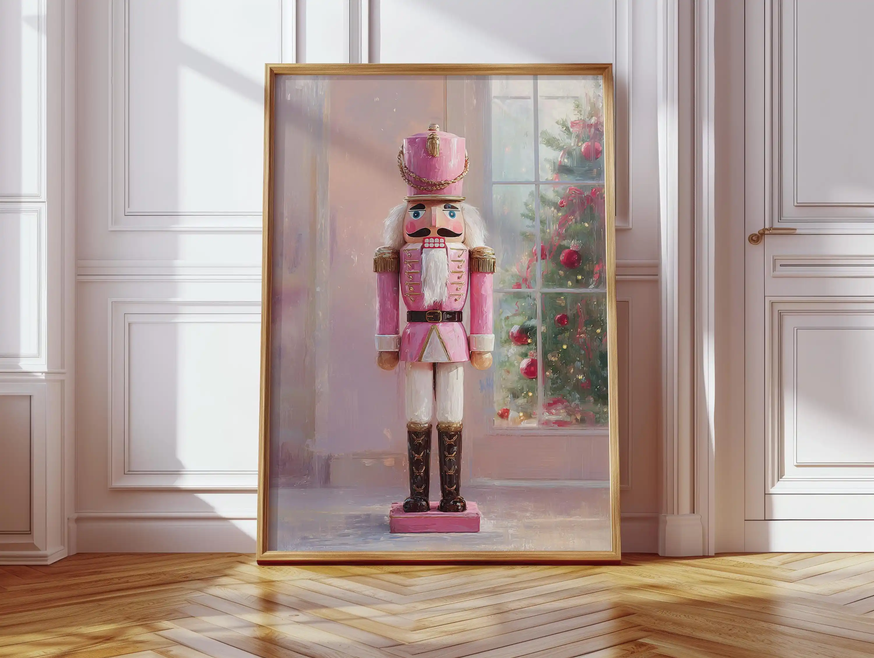 Christmas Pink Nutcracker Framed Canvas Wall Art, Stretched Canvas Decor Painting for Living Room Bedroom Home Holiday Decor