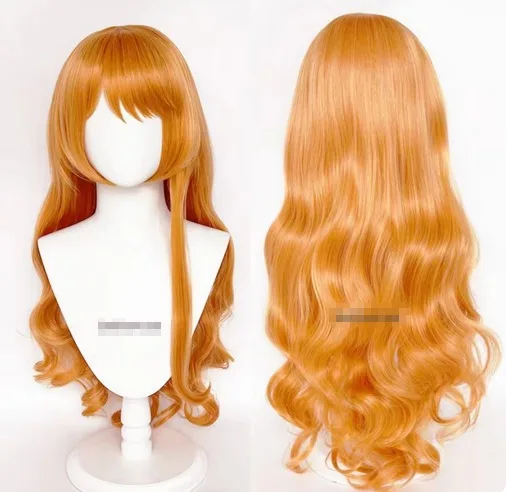 Nami Long Curly Wavy Cosplay Peruca para Mulheres e Meninas, Perucas Anime Resistente ao Calor, Festa de Halloween, Laranja, 75cm