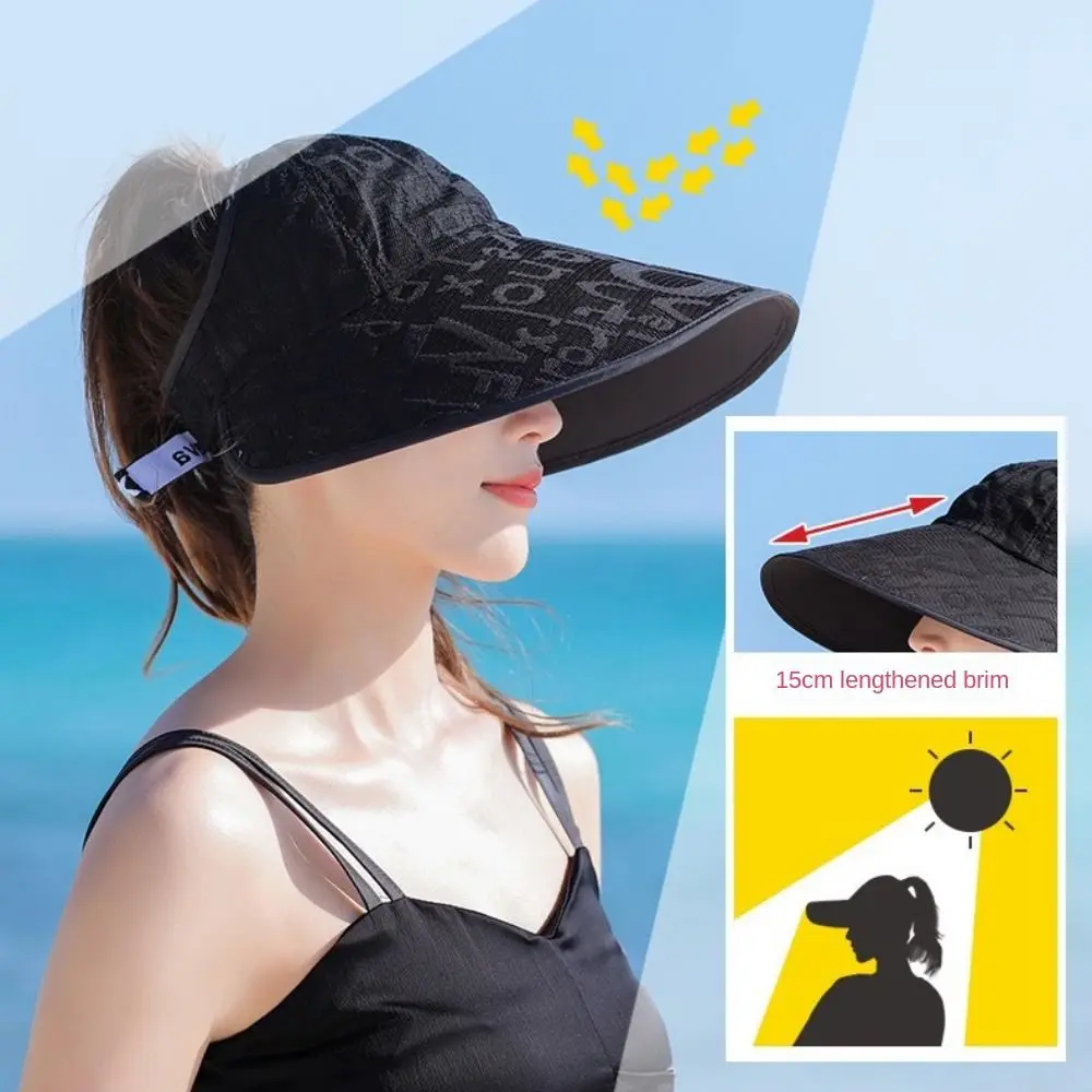 Sunscreen Cap Letter Large Brim Sun Hat UV Protection Stripes UV Protection Hat Breathable Removable Summer Panama Hat Summer