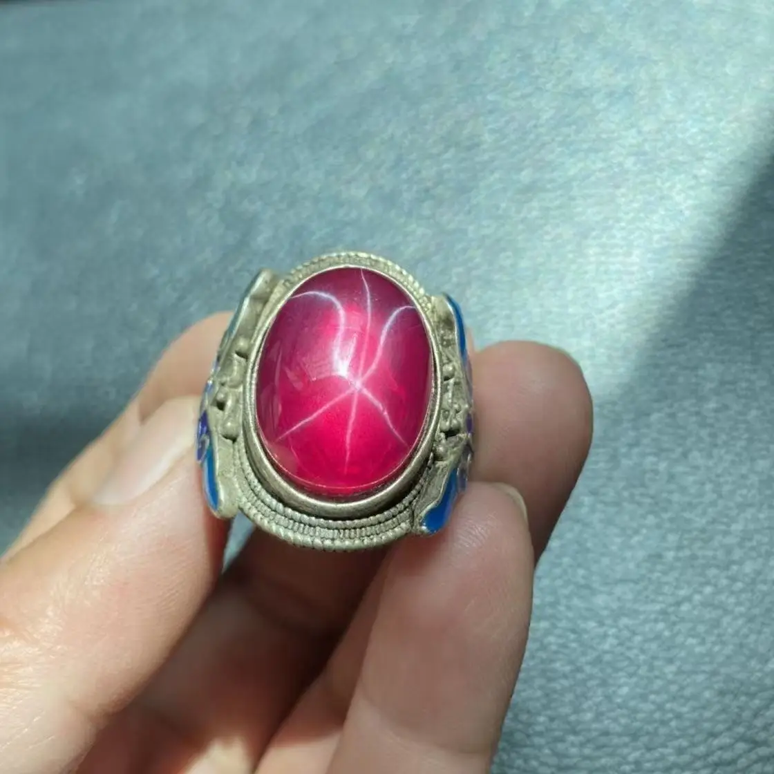 

Antique Miscellaneous Vintage Copper Tibetan Silver Cloisonne Handset Starlight Ring