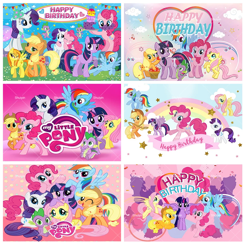 

Rainbow Unicorn My Little Pony Background Girl's Birthday Party Supplies Decoration Banner Backdrop Baby Shower Photo Booth Prop