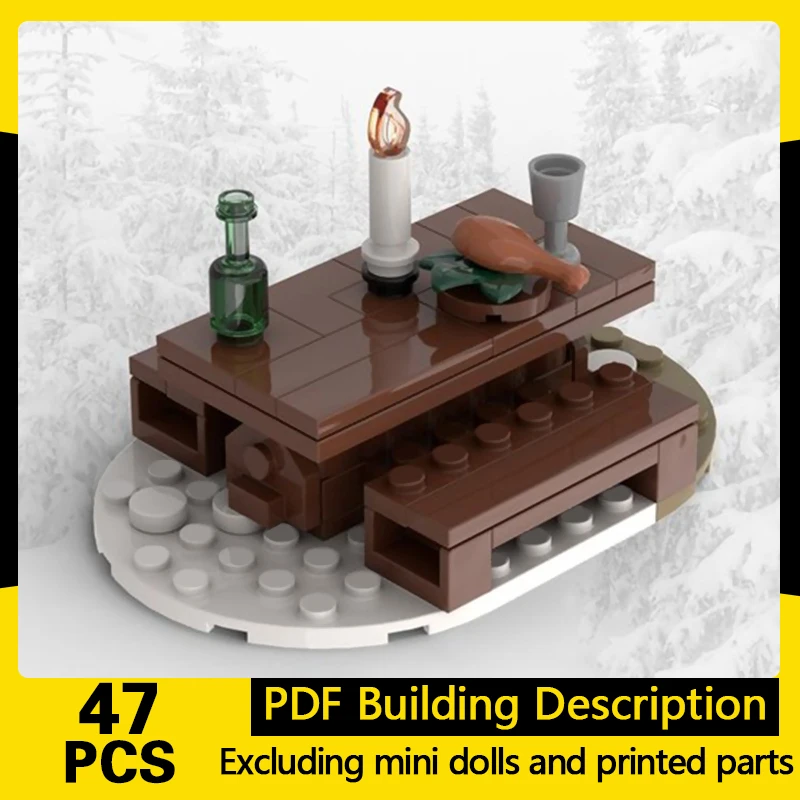 Medieval Castle Model MOC Building Bricks Solid Wood Dining Table Modular Technology Gifts Holiday Assemble Children Toys Suit