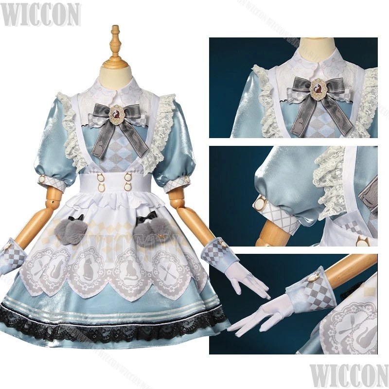 Nikki Tea Party Maid Dress Game Infinity Nikki Cosplay Costume Lolita Blue Dress Bustle Cute Girl Women Set Holloween Customized