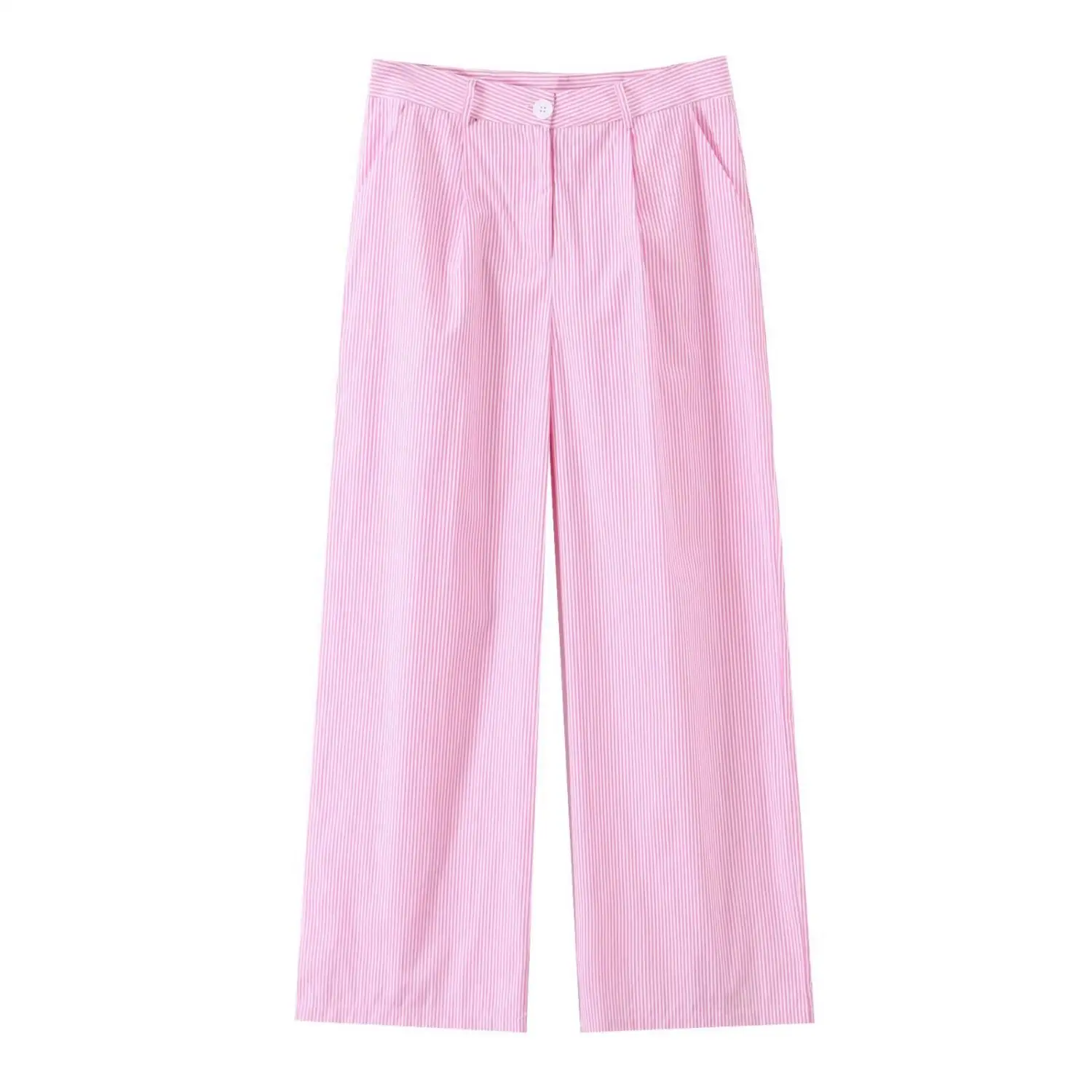 Casual Striped Shirt Lantern Sleeve Turn-down Collar Pink Checkered Long Pants Set Women's Fashionable Cross-border Outfit
