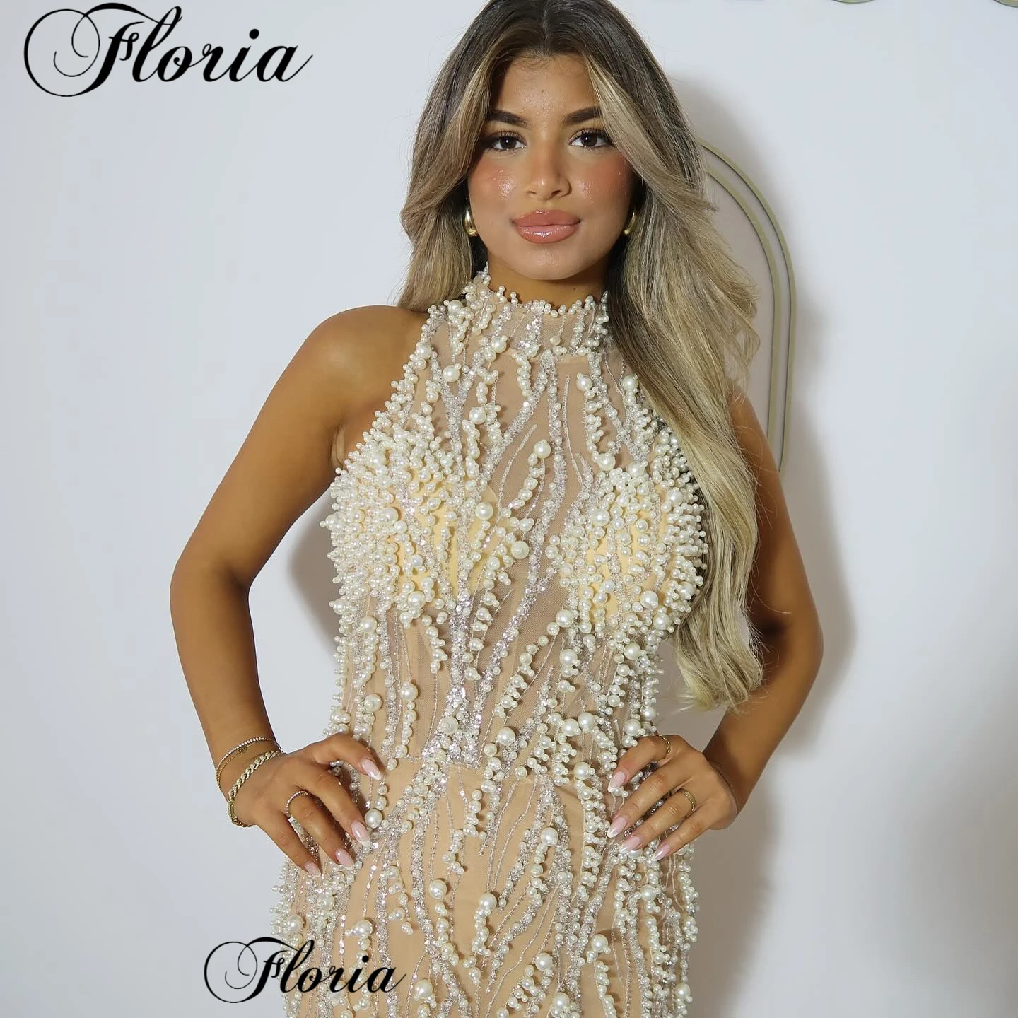 Simple Pearls Cocktail Dresses Mermaid Sleeveless High Neck Prom Party Dresses For Women Vestidos De Cóctel Birthday Dresses