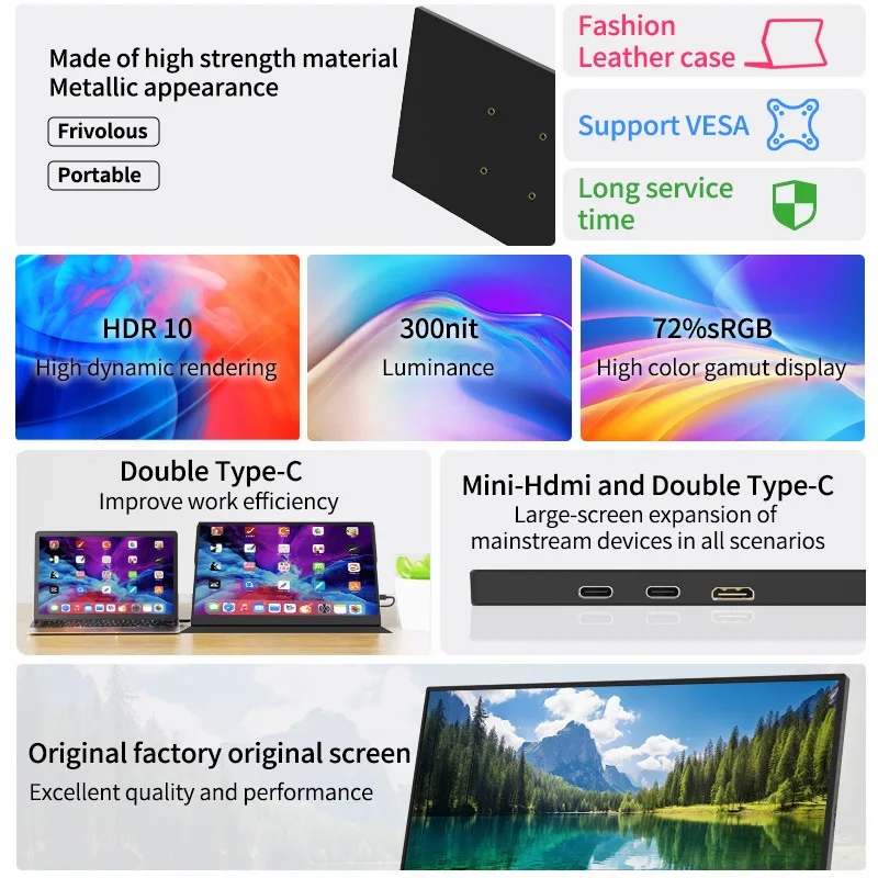 14 بوصة HD 1920*1080P HDR شاشة محمولة HDMI نوع C توصيل للهاتف التبديل PS4/5 وسادة الجدول شاشة خارجية رفيعة